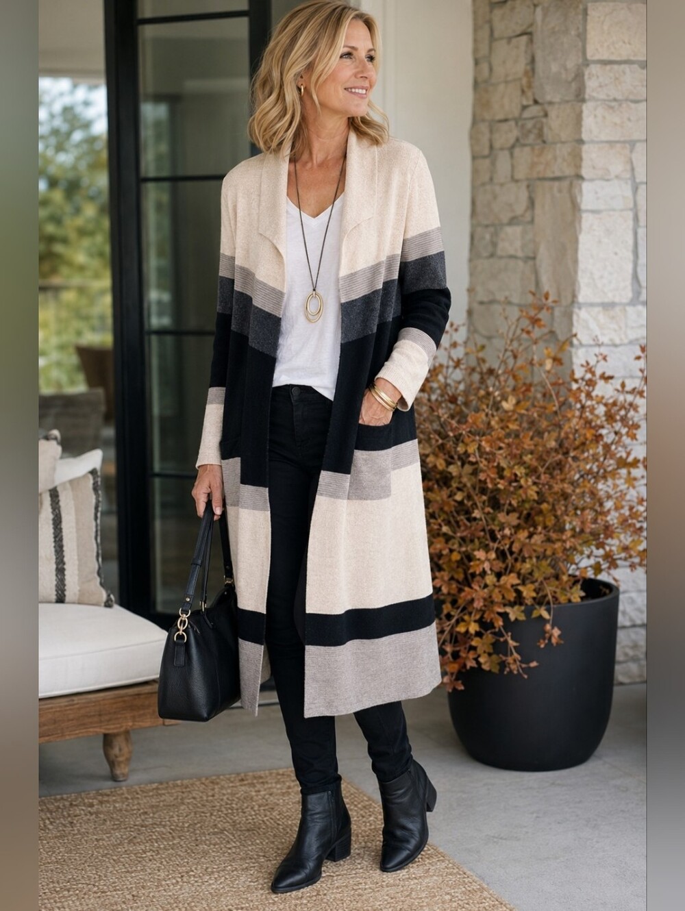 Chico’s Zenergy Cotton Cashmere Colorblock Long Cardigan Size 1 Quiet Luxury
